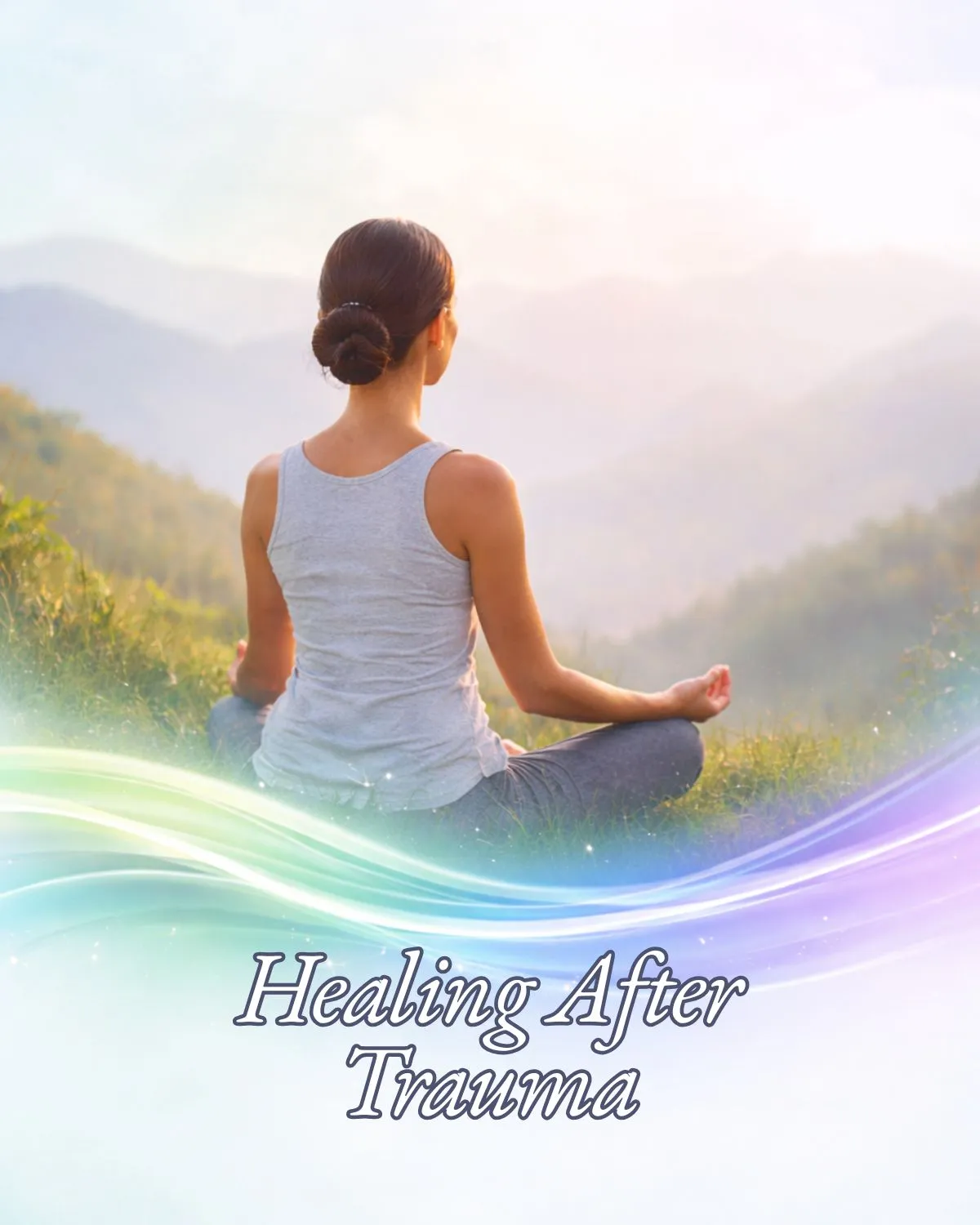 Woman sitting peacefully in nature reflecting healing and recovery after trauma in real-life inspirational stories.
