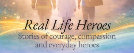 Three everyday heroes walking toward the light representing stories of courage, compassion and humanity.