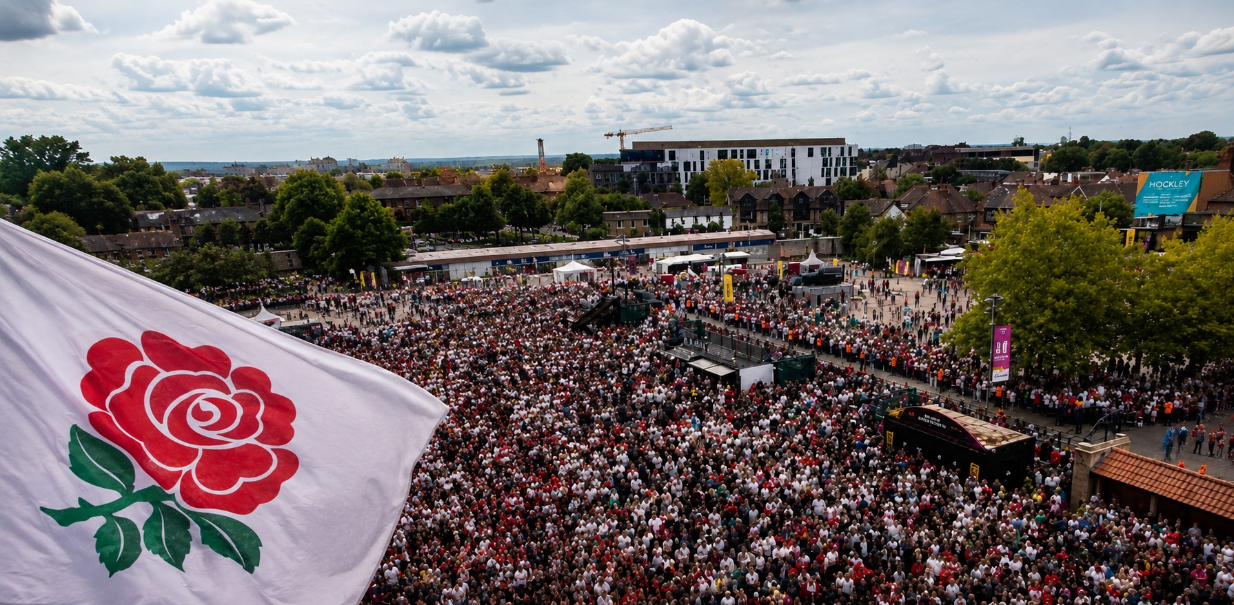 Crowd gathered in London celebrating the legacy of women who played rugby for England and helped grow women's sport.