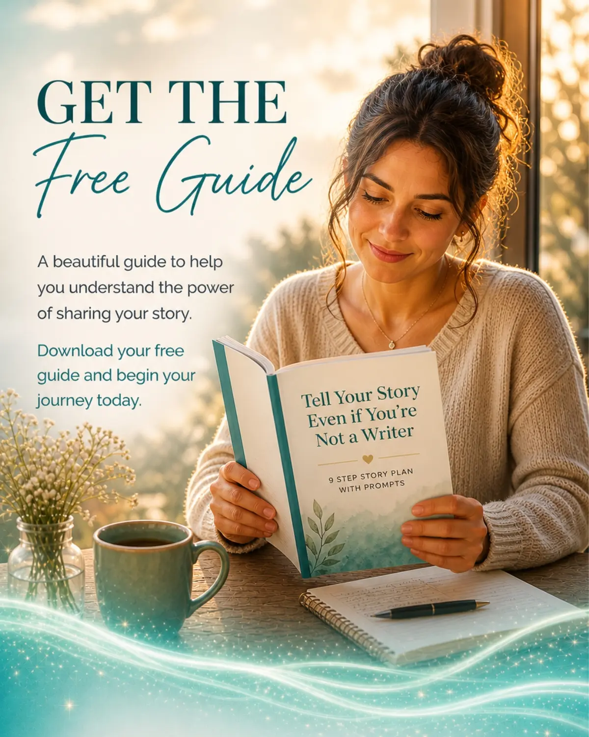 Picture of a lady ready the Daily Inspired Life 9 Step Story Guide